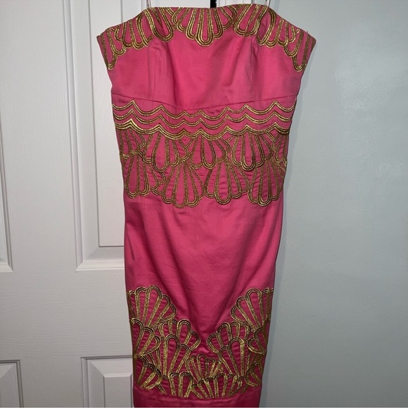 Lilly Pulitzer Vibrant Pink Strapless Dress with Gold Accents - Picture 4 of 5